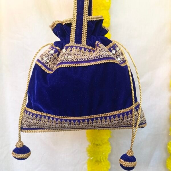 Royal Blue Velvet Zardozi Batua